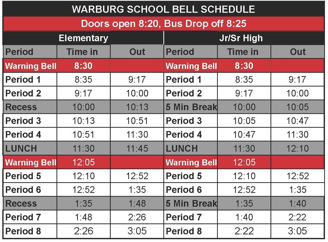 WS 2025 26 Bell Schedule