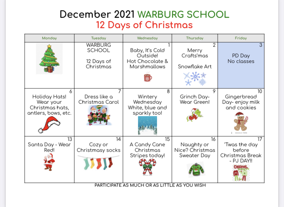 Warburg School 12 Days of Christmas